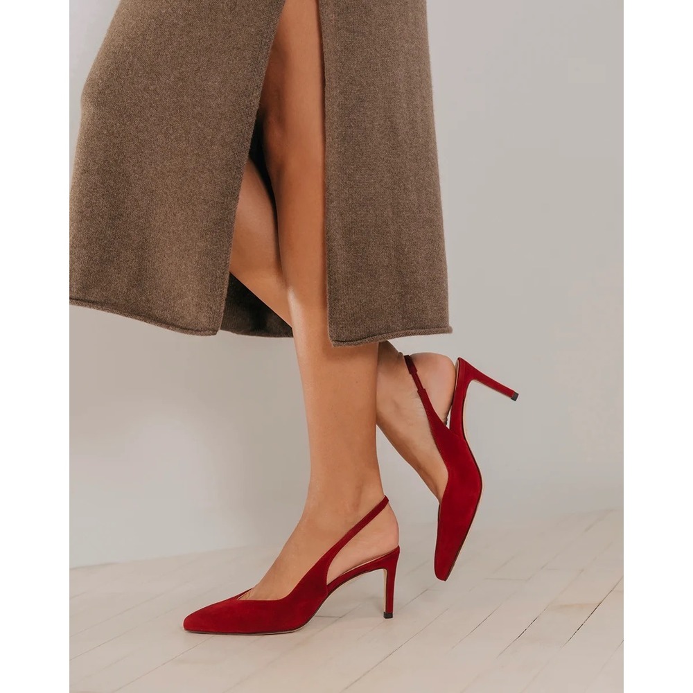 NIB INEZ Monica Slingback Pumps Size 7.5N Deep Red Suede Pointed Toe Stilettos